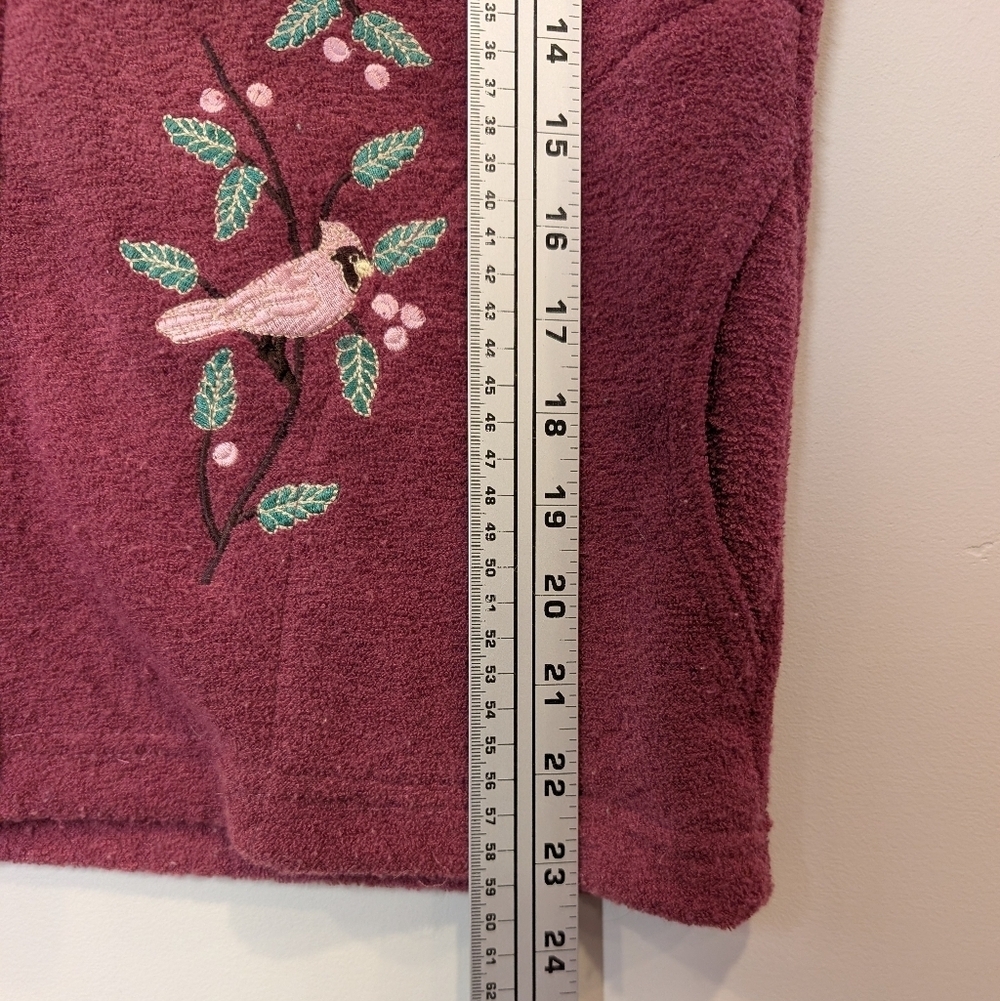 Vintage Lakewear Embroidered Bird Fleece Vest Pink Cottagecore Zip Front S/P - Picture 10 of 11